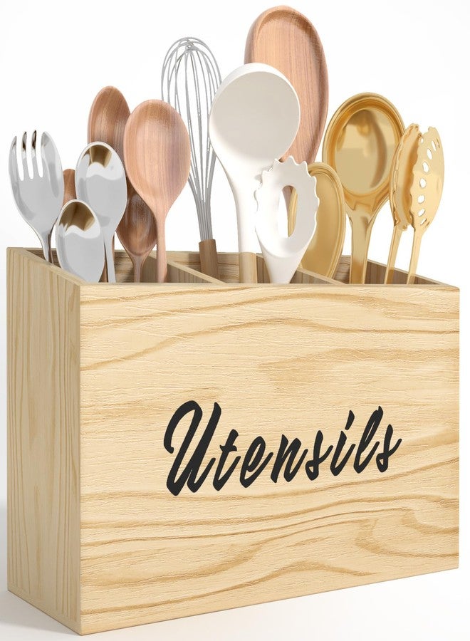 REFGY Wooden Kitchen Utensil Holder, Flatware Utensil Caddy with 3 Compartments, Utensil Caddy for Parties, Storage Organizer Box for Kitchen Counter & Silverware, Natural - Image 1